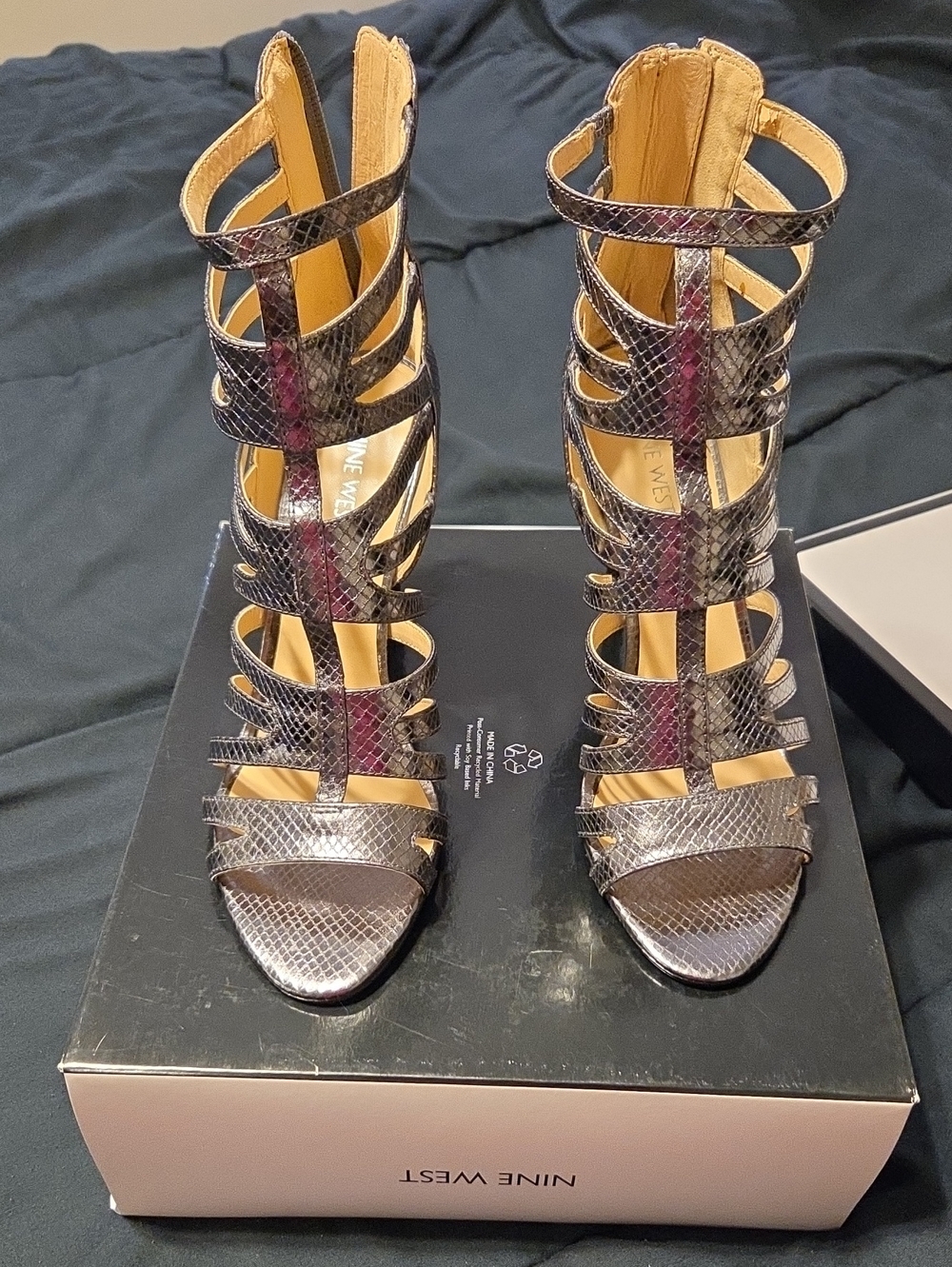 Nine West Snake-Texture Strappy Gladiator Heels